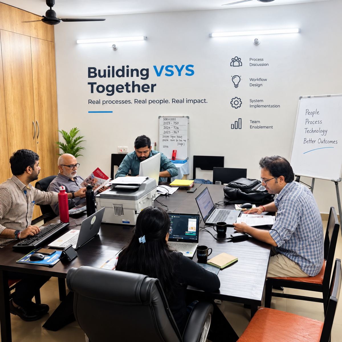 The Fistreet and client team working through VSYS process discussion, workflow design and system implementation together